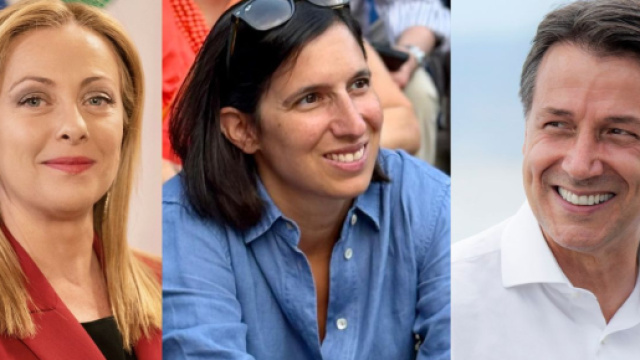 Giorgia Meloni, Elly Schlein e Giuseppe Conte (&copy; Wikimedia commons)