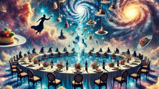 Rivisitazione de "La grande abbuffata" con tono astrale, dedicata allo spirito godereccio del Toro. &copy; Immagine creata con Dall-E