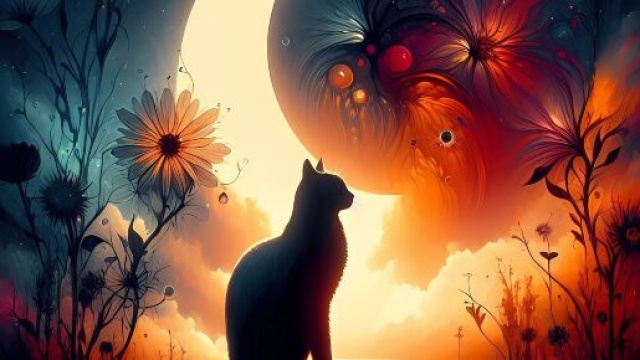 Gatto nero con falce di Luna - &copy; Pixbay IA.