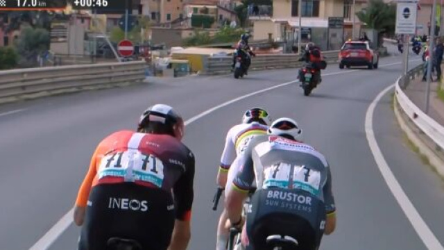 Pogacar, Ganna e Van der Poel alla Milano Sanremo - &copy; Screenshot Eurosport