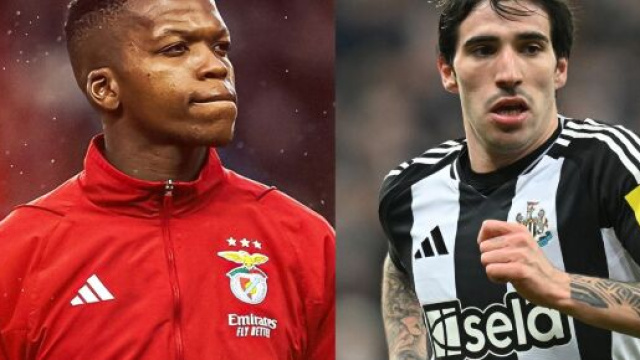 Florentino Luis, centrocampista del Benfica. Foto &copy;X/Florentino. Sandro Tonali, centrocampista del Newcastle. Foto &copy; Newcastle.