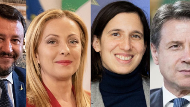 Matteo Salvini, Giorgia Meloni, Elly Schlein e Giuseppe Conte (&copy; Wikimedia commons)