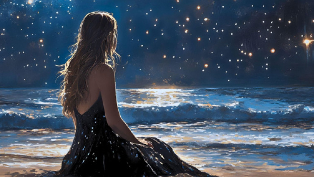 Donna in riva al mare osserva le stelle - &copy; Pixabay