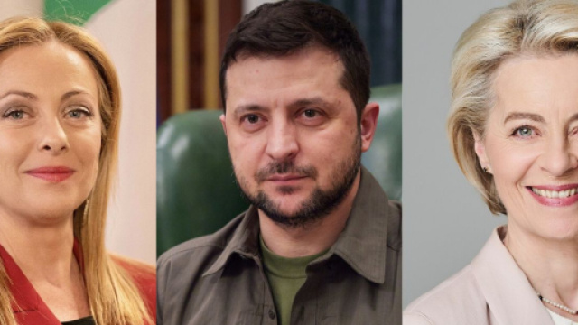 Giorgia Meloni, Volodymyr Zelenskyy e Ursula Von Der Leyen (&copy; Wikimedia commons)