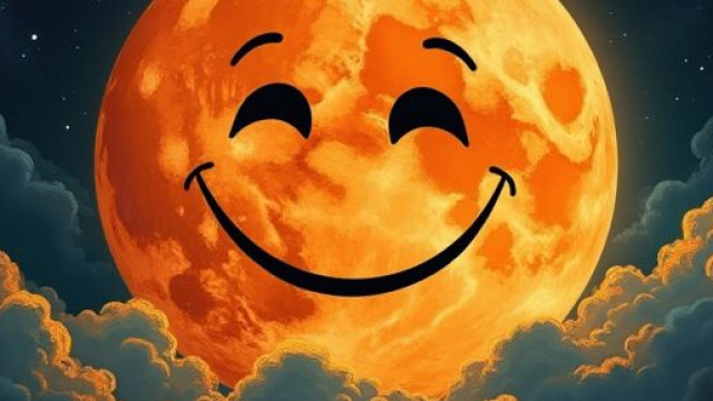 Luna arancione con faccia sorridente &copy; Grox AI X