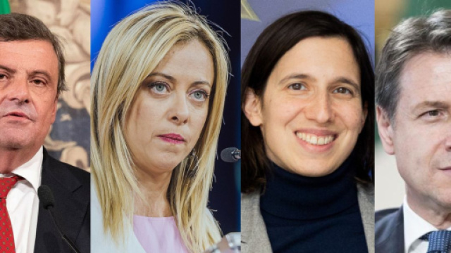 Carlo Calenda, Giorgia Meloni Elly Schlein e Giuseppe Conte (&copy; Wikimedia commons