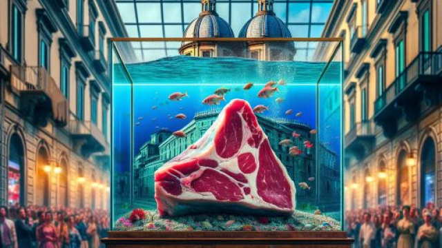 Un pezzo di carne simbolicamente assegnato all'oroscopo dell'Acquario. &copy; Immagine creata con Dall-E