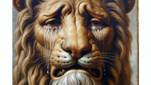 Leone e il numero 65 della Smorfia, 'o chianto, nella cultura napoletana. &copy; Immagine creata con Dall-E