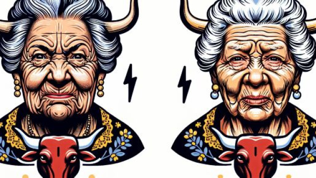 Due donne anziane unite che incarnano l'essenza del numero della Smorfia 66 e il segno del Toro. &copy; Immagine creata con Dall-E