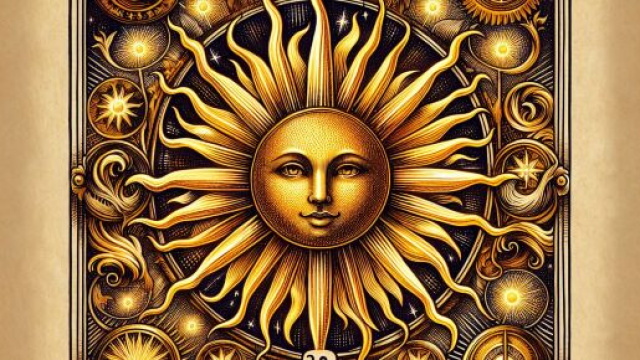 Immagine del tarocco del Sole con simbolismi legati al Leone. &copy; Immagine creata con Dall-E