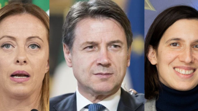 Elly Schlein, Giorgia Meloni, Matteo Salvii e Giuseppe Conte (&copy; Wikimedia commons)