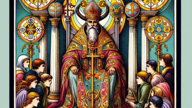 Tarocchi con l'arcano maggiore del Papa e il simbolo del Toro. &copy; Immagine creata con Dall-E