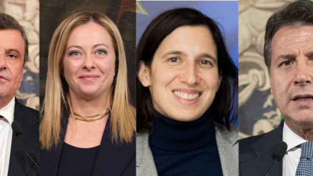 Carlo Calenda, Giorgia Meloni, Elly Schlein e Giuseppe Conte (&copy; Wikimedia commons)