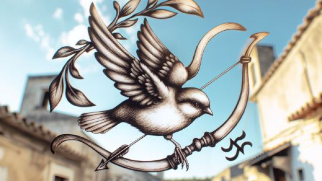 Immagine raffigurante l'uccellino, simbolo del numero 35 della Smorfia napoletana e del segno Sagittario. &copy; Immagine creata con Dall-E