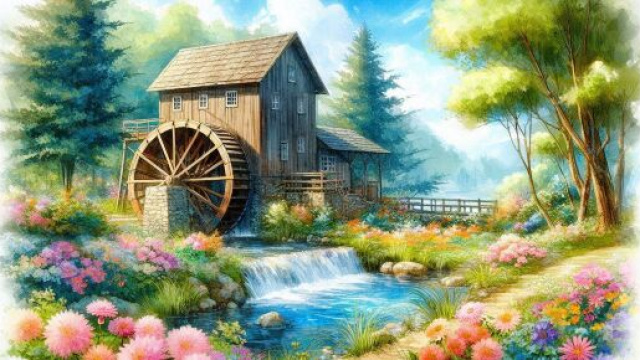 Un mulino immerso nel verde &copy; Immagine di Pixabay