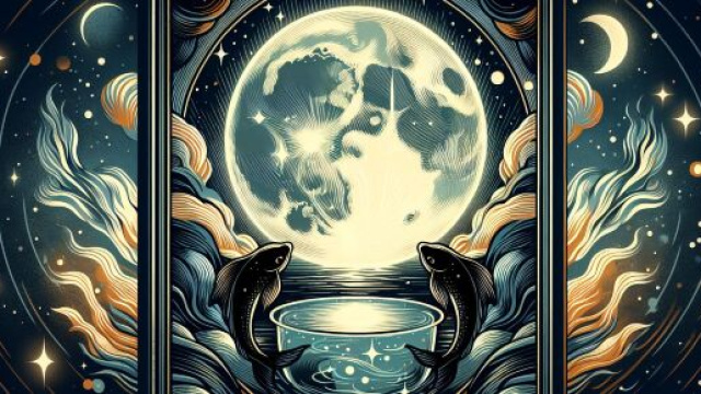Rappresentazione della carta della Luna per il segno dei Pesci. &copy; Immagine creata con Dall-E