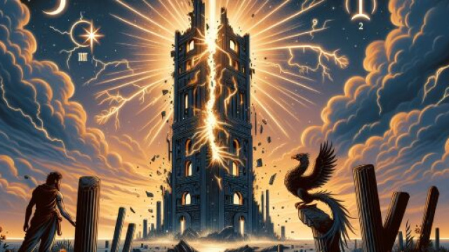 Rappresentazione della carta dei Tarocchi 'La Torre' associata ai Gemelli. &copy; Immagine creata con Dall-E