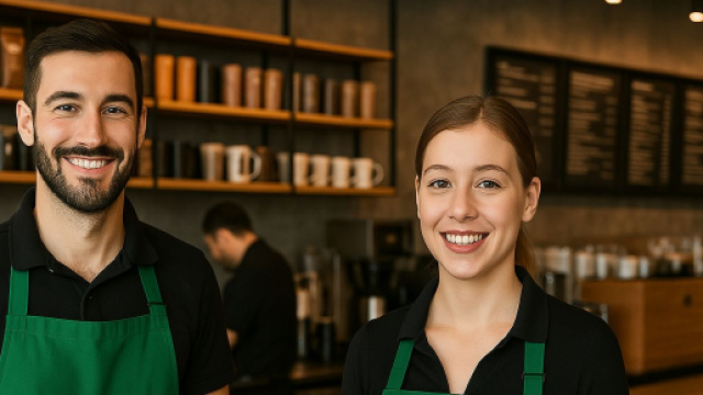 Due dipendenti Starbucks &copy; foto generata con IA.
