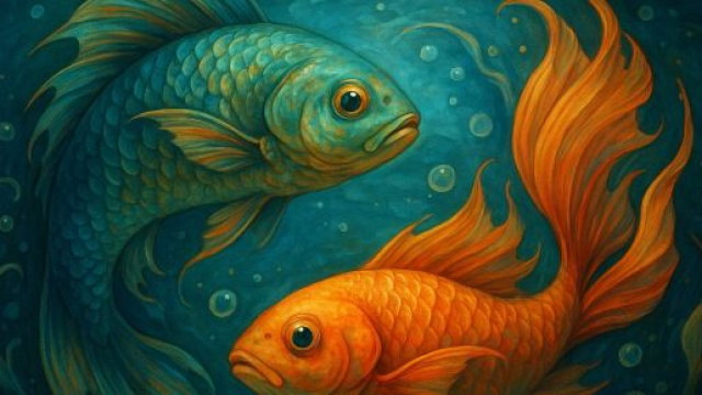 Illustrazione ispirata al segno zodiacale dei Pesci. &copy; Immagine creata con Dall-E
