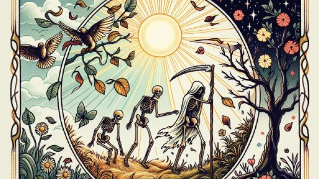 La Morte nei tarocchi guida il Leone verso il cambiamento e la rinascita. &copy; Immagine creata con Dall-E