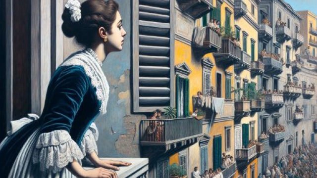 Illustrazione ispirata alla donna al balcone della Smorfia napoletana. &copy; Immagine creata con Dall-E