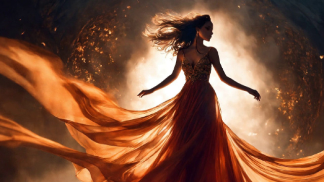 donna velata con effetti spettacolari sullo sfondo