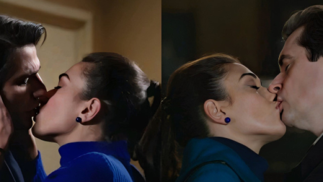 Rosa che bacia Marcello e Tancredi - screenshot &copy; Rai.