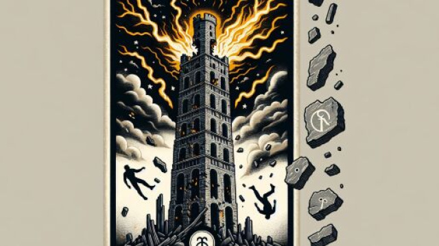 La Torre dei tarocchi e il segno dell'Ariete in un connubio di trasformazione e rinascita. &copy; Immagine creata con Dall-E