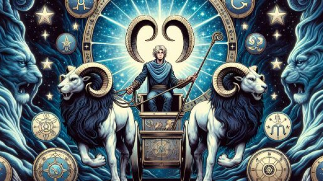 Carta dei tarocchi del Carro per il segno zodiacale Ariete. &copy; Immagine creata con Dall-E