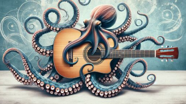 Il numero 67 della Smorfia napoletana per il Cancro rappresenta 'o purpo into'&acirc; chitarra. &copy; Immagine creata con Dall-E