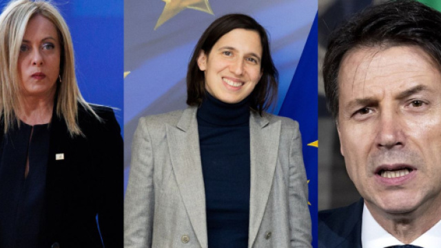 Giorgia Meloni, Elly Schlein e Giuseppe Conte (&copy; Wikimedia commons)