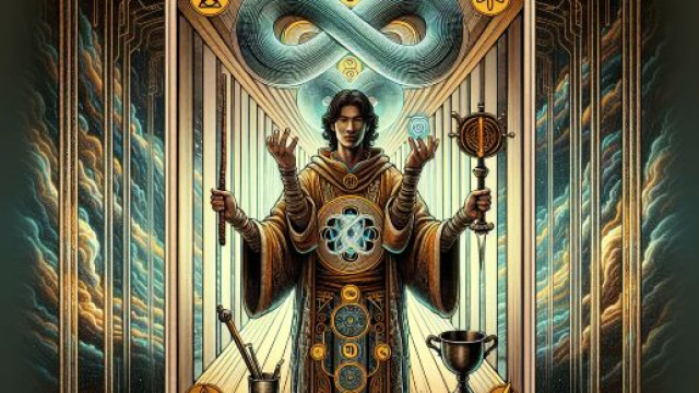 Illustrazione ispirata al segno zodiacale del tarocco del Mago. &copy; Immagine creata con Dall-E