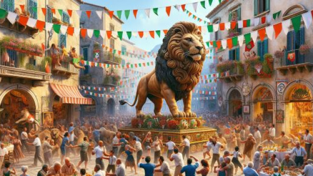 Leone e numero 20 della Smorfia napoletana: 'a festa. &copy; Immagine creata con Dall-E