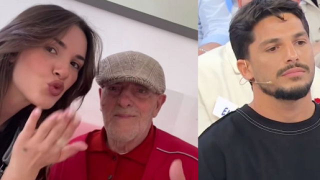 Nadia Di Diodato insieme al nonno e Gianmarco Steri - screenshot &copy; Instagram/Canale 5.