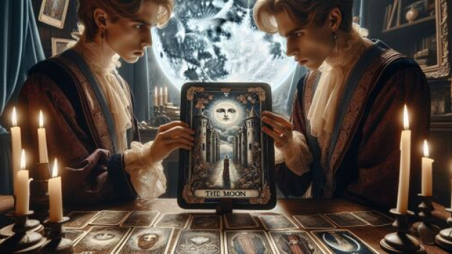Immagine dei tarocchi rappresentante la carta della Luna per il segno dei Gemelli. &copy; Immagine creata con Dall-E