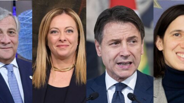 Antonio Tajani, Giorgia Meloni, Giuseppe Conte ed Elly Schlein (&copy; Wikimedia commons)