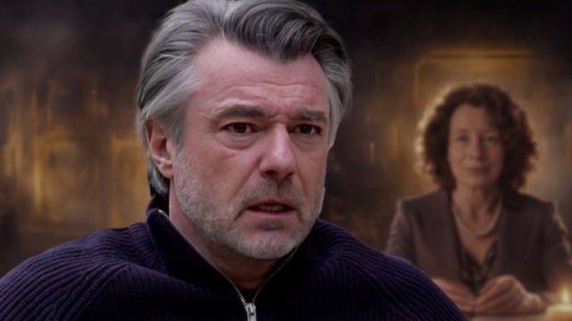 Michele Saviani (Alberto Rossi), sullo sfondo Agata Rolando (Maria Cristina Mastrangeli) rielaborata con Midjourney &copy; Un Posto al Sole Rai