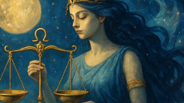 Illustrazione ispirata al segno zodiacale della Bilancia. &copy; Immagine creata con Dall-E