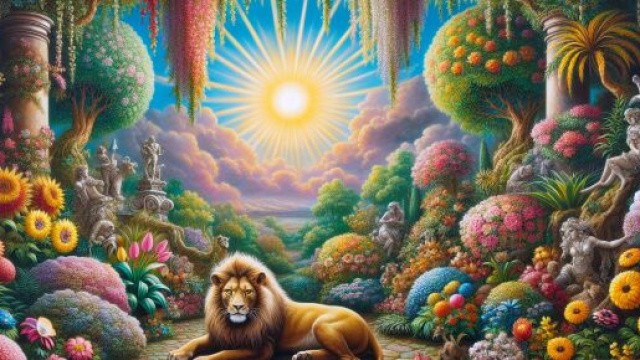 Il Leone e 'o ciardino della Smorfia: un simbolo di crescita e rinnovamento personale e culturale. &copy; Immagine creata con Dall-E