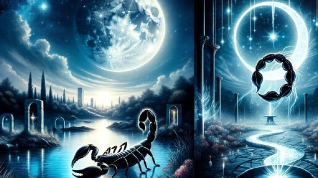 Immagine che rappresenta la carta dei tarocchi della Luna associata al segno Scorpione. &copy; Immagine creata con Dall-E