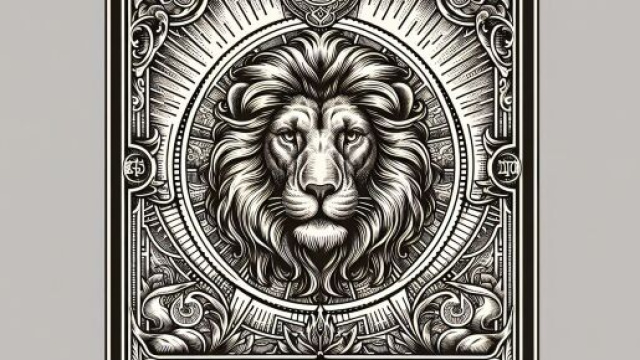 La carta dei tarocchi della Forza affianca il segno del Leone, mostrando il simbolo di coraggio e determinazione. &copy; Immagine creata con Dall-E