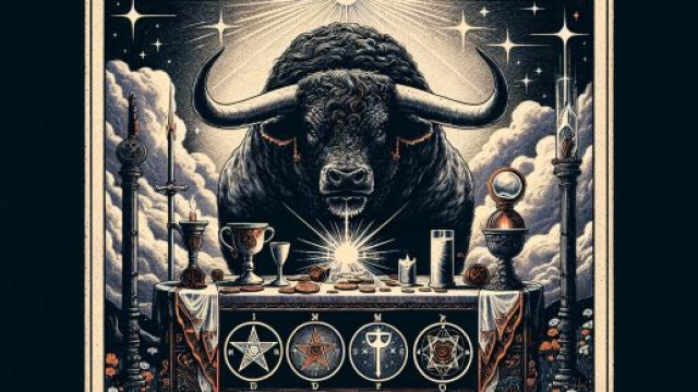Illustrazione ispirata al segno del Toro e il tarocco del Mago a lui assegnato. &copy; Immagine creata con Dall-E