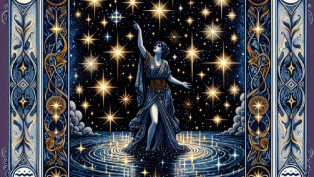 Carta dei tarocchi della Stella con il simbolo dell'Acquario. &copy; Immagine creata con Dall-E