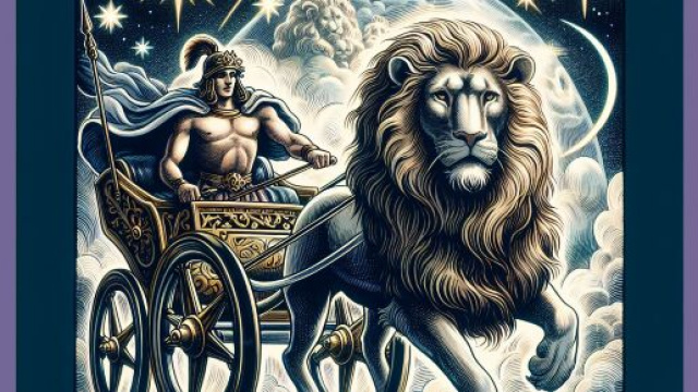 Tarocchi con riferimento al Leone e all'arcano maggiore Il Carro.  Immagine creata con Dall-E