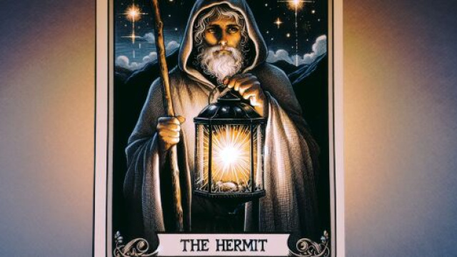 Illustrazione dell'Eremita che illumina il cammino dell'Acquario. &copy; Immagine creata con Dall-E