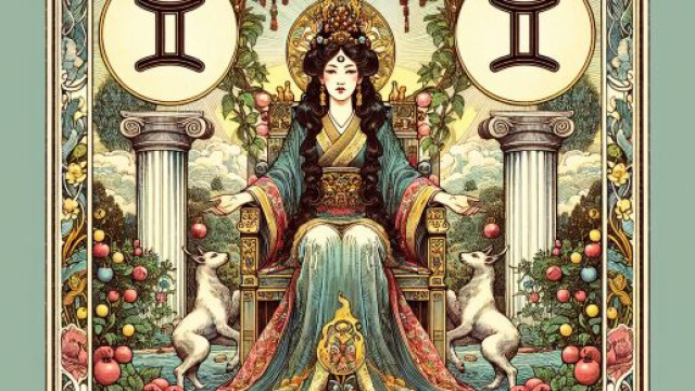 Gemelli sotto l'influsso dell'Imperatrice, simbolo di crescita e creativit&agrave;. &copy; Immagine creata con Dall-E