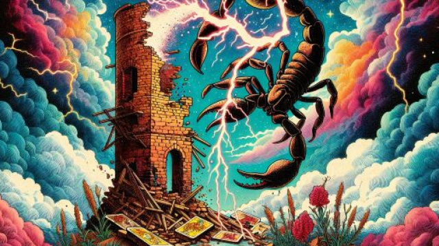 La carta dei tarocchi della Torre accompagna il Scorpione nella sua settimana di trasformazione. &copy; Immagine creata con Dall-E