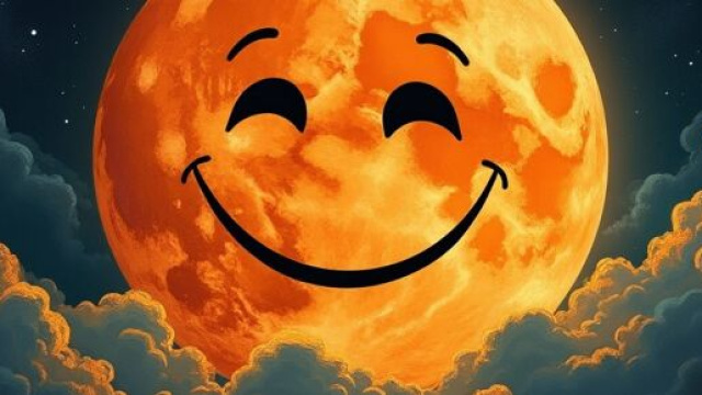 Luna arancione con faccia sorridente &copy; Grox AI X.