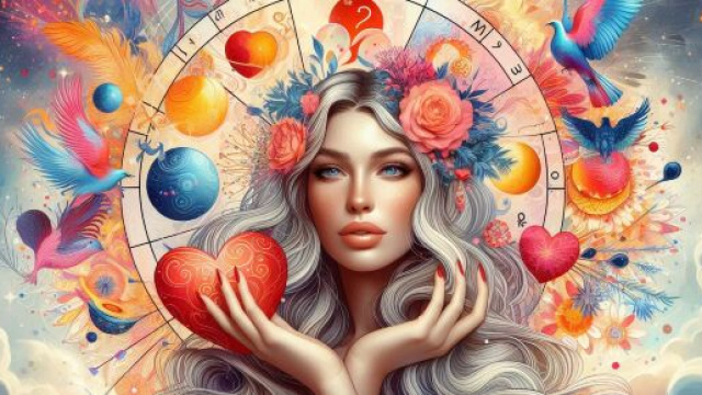 Donna davanti a un cerchio zodiacale &ndash; generata con &copy; AI Copilot.