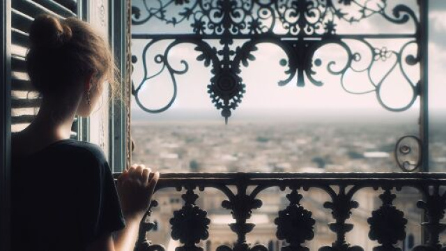 Numero 43 della Smorfia napoletana, la donna al balcone, e il segno Bilancia. &copy; Immagine creata con Dall-E